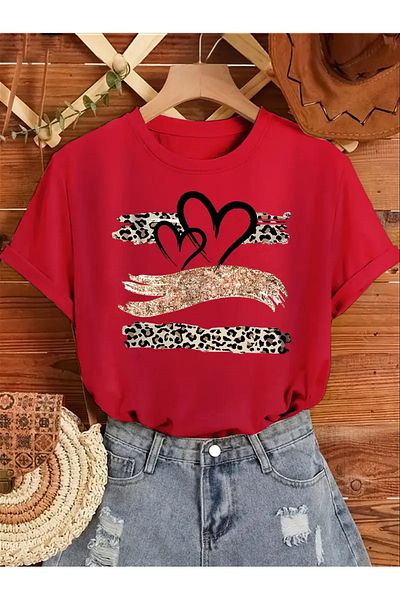 LEIVOR Leopard Pattern Printed Women's Cotton T-Shirt