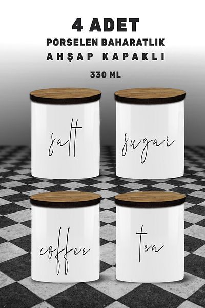yeditepe hayat 4Pcs Full Model Storage Container - Salt Tea Sugar Coffee - Spice Rack Set 12 Models