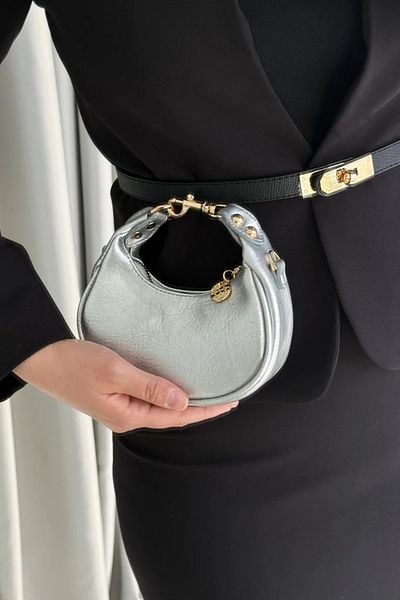 LEONAS Miusa Silver Mini Size Accesoriu detaliat Geantă de mână și umăr pentru femei