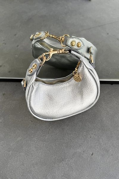 LEONAS Miusa Silver Mini Size Accesoriu detaliat Geantă de mână și umăr pentru femei