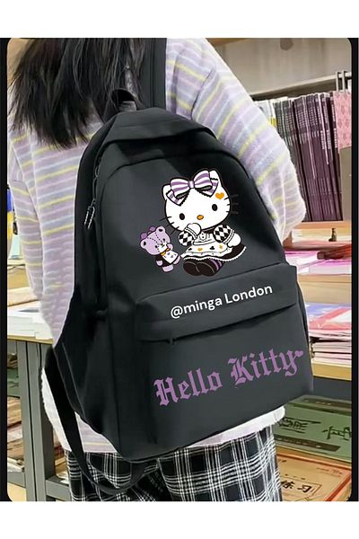 Minga London Black Hello Kitty Playgirl Printed School, Classroom, Course Backpack -Minga London