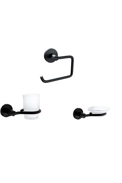 Zethome Nero Black 3 Piece Stainless Wall Mounted Paper Holder-Soap Dispenser-Toothbrush Holder Set