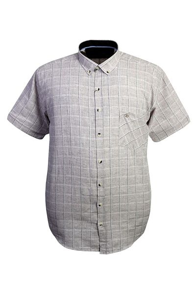 tambattal Large Size Short Sleeve Poplin Linen Shirt Plaid Suitable for 120Kg-165Kg