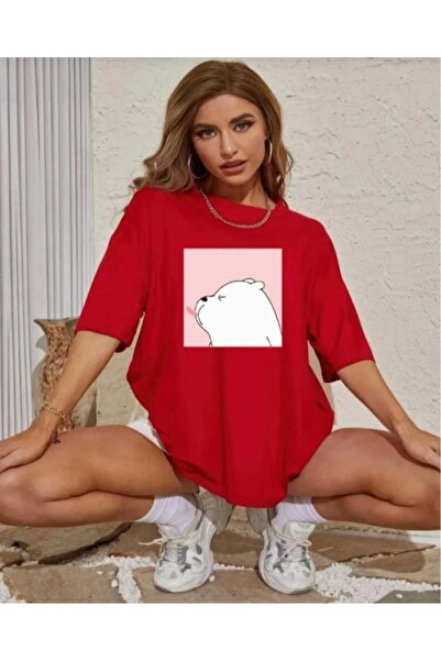 KOZİA OUTDOORS Tricou basic supradimensionat cu imprimeu cu ursuleț drăguț ma...