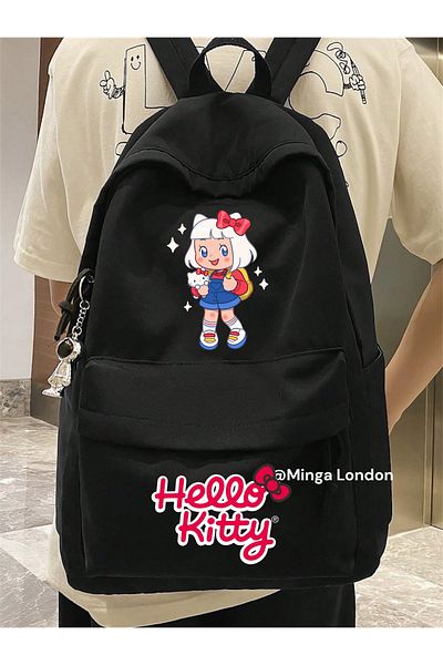 Minga London Black Hello Kitty Girls Printed School, Classroom, Course Backpack -Minga London