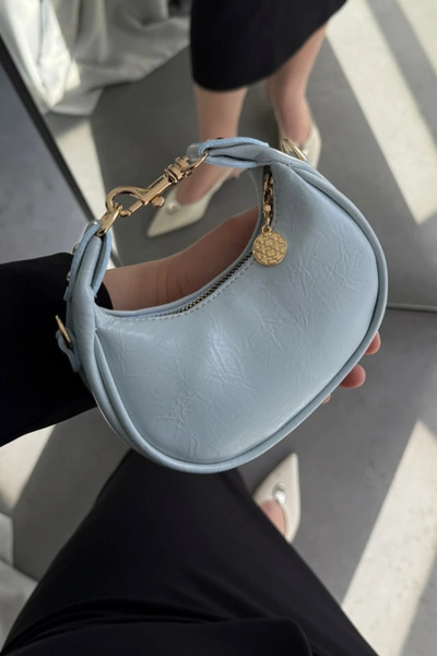 LEONAS Mini Boy Aksesuar Detaylı Kadın El ve Omuz Çanta Miusa Mavi