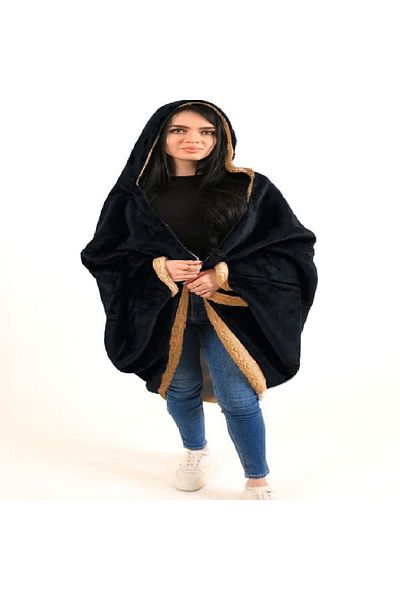 Other Velvet Free Size Size Solid Pattern Sleeved Blankets Black