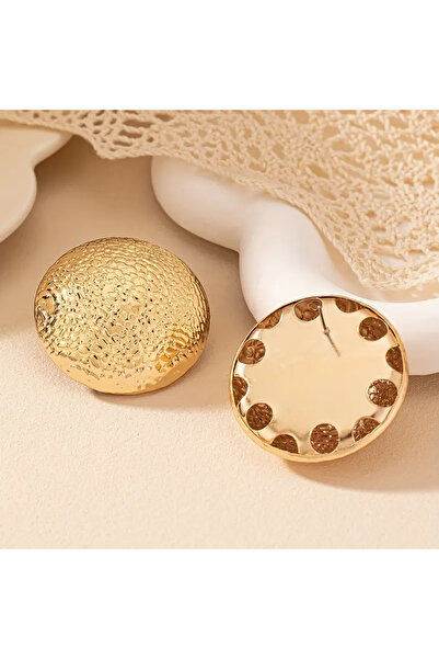 HDCreativeDesign 1 Pair Vintage Style Gold Textured Geometric Round Nails Guaranteed Stainless Steel Earrings
