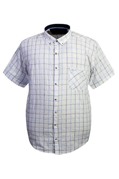 tambattal Large Size Short Sleeve Poplin Linen Shirt Plaid Suitable for 120Kg-165Kg