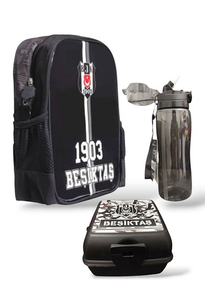 Beşiktaş Licensed 1903 Kindergarten Bag, 500ml Water Bottle and Nutrition Container, 3-Piece School Set with Logo