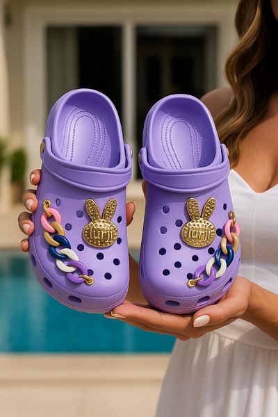 Lurji Colorful Charm Decorated Bottle Children's Slippers: Heart Star and Emoji Details