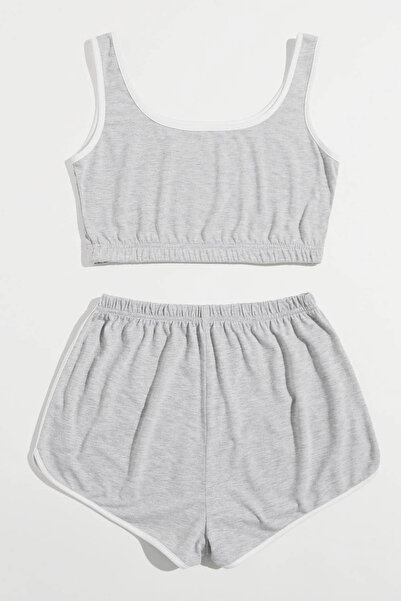 RUKOD Women's Gray Strappy Crop Top and Shorts Nightgown Set