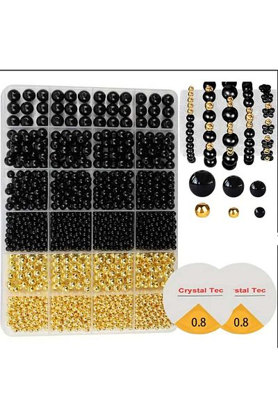 yiğit aksesuar Black Pearl Bead and Gold Ara Apparatus Round Beads Set Jewelry Making Kit