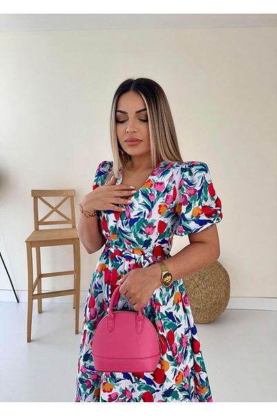 SEDA FİDAN Baby Collar Midi Floral Poplin Dress Ecru