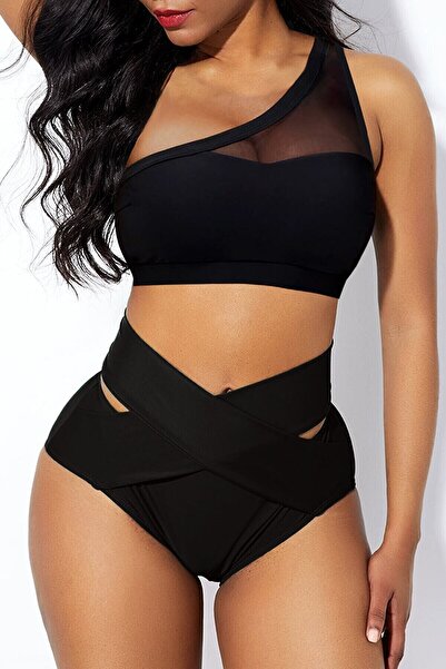 MODANI SEÇ Women's Black High Waist Tulle Detailed Bra Panties Set