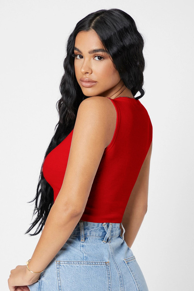 babatr.com Women's Red Square Neck Crop Top Blouse