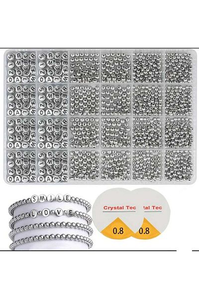 yiğit aksesuar Silver Letter Beads & Spacer Beads Bangle Necklace Jewelry Making Supplies