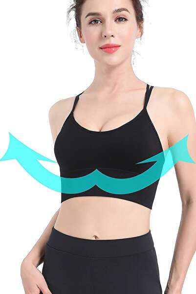 babatr.com Kadın Siyah Çarpraz İpli Spor Büstiyer