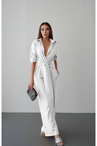 hipnoz butik Women's Shirt Collar Loose Leg Jumpsuit (Original Visual and Video Used)