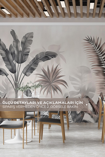 Pluswall Tropikal Büyük Yapraklar Pastel Tonlarda Kendinden Yapışkanlı Duvar Kağıdı, DIY Duvar Kağıdı