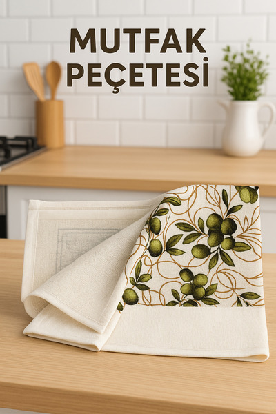 BELİNİS 40 X 60 Zeytin Dalı 6 Lı Baskılı El Yüz Havlusu / Mutfak Havlusu -kur...