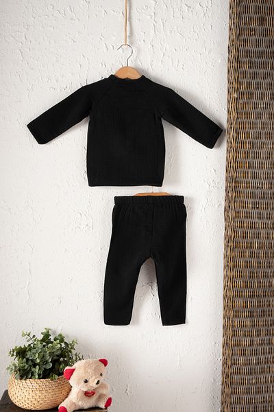 Montisu Baby, Child, Snap Fastener, Top and Bottom Set, Muslin Fabric, 100% Cotton, Organic Fabric, Summer