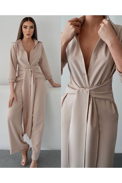 hipnoz butik Women's Shirt Collar Loose Leg Jumpsuit (Original Visual and Video Used)