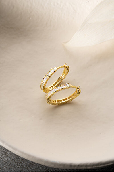 Silvano Jewelry 925 Ayar Gümüş Baget Taşlı Halka Küpe