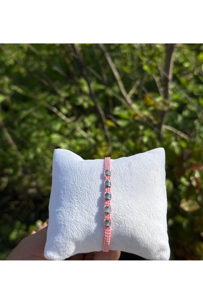 Sırlı Taş Aquamarine, Pink Quartz, Hematite 2-Piece Couple Bracelet - Design Macrame Bracelet 4mm Adjustable