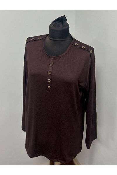 ÖZDEV Women's Rikralı Mother Combed Cotton Blouse for Middle Ages and Above with Shoulder and Front Button Detail