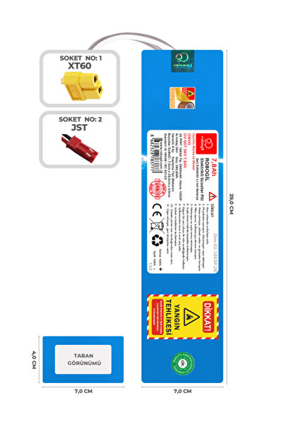 ROBOGİL Onvo OV-007 36V 7,8Ah 10S3P Uyumlu Scooter Pil Paketi / Bataryası Onv...