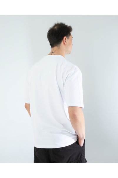 Lescho Oversize Unisex Printed T-Shirt Crack White