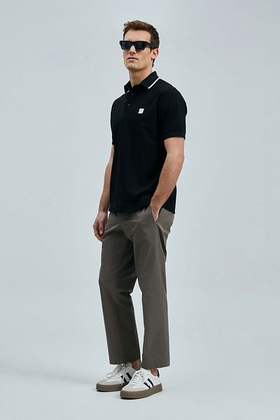 Lufian Ανδρικό T-Shirt - 111040211 Μαύρο μπλουζάκι με γιακά πόλο
