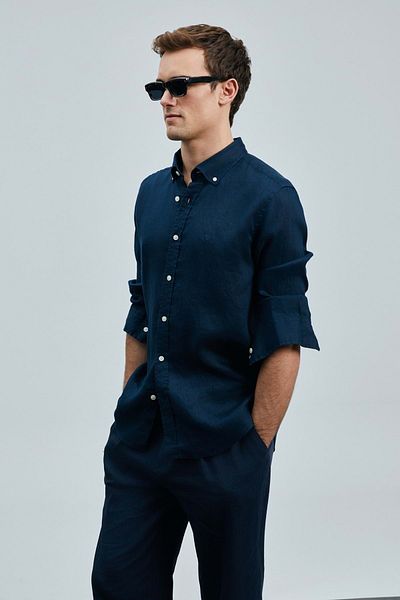 Lufian 111010630 Λινό πουκάμισο Pitaya Comfort Fit Ανδρικό πουκάμισο Navy Blue