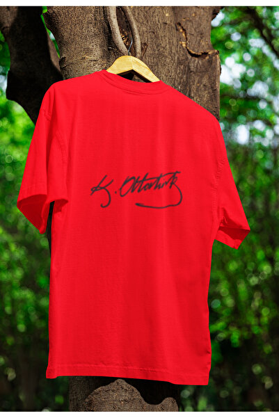 MG تي شيرت أتاتورك مطبوع للجنسين برقبة دائرية من القطن مقاس كبير وأكمام قصيرة