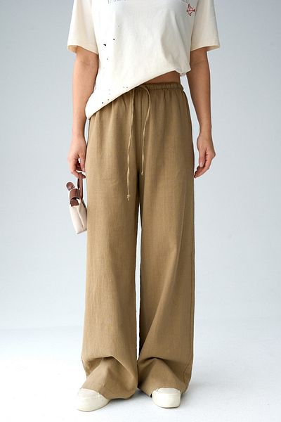 LOOSH Women's Mink Waist Tie Detailed Linen Blended Trousers