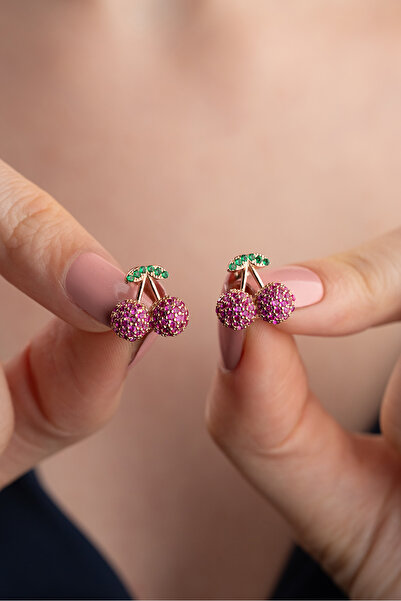 Silvano Jewelry 925 Ayar Gümüş Taşlı Kiraz Çocuk Küpe