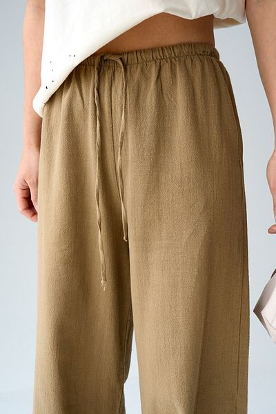 LOOSH Women's Mink Waist Tie Detailed Linen Blended Trousers