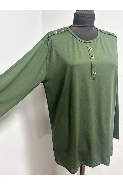 ÖZDEV Women's Rikralı Mother Combed Cotton Blouse for Middle Ages and Above with Shoulder and Front Button Detail