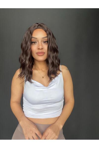 Suzan Peruk Küt orta boy Doğal dalgalı Perçemsiz Tepe kısmı cilt deri görünümlü peruk