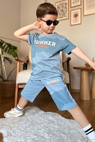 Riccotarz Хлопчачий літній комплект з принтом, кишенями та шнурками, сині шорти