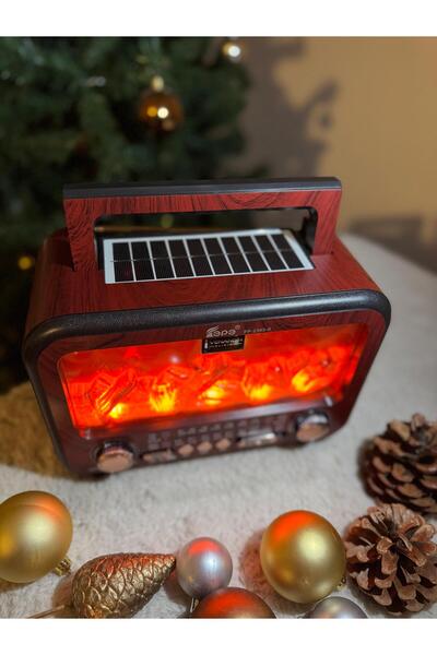 WASHA Fp-2393-s Epe Şömineli Nostaljik Radyo Güneş Enerji Panelli Bluetooth Speaker