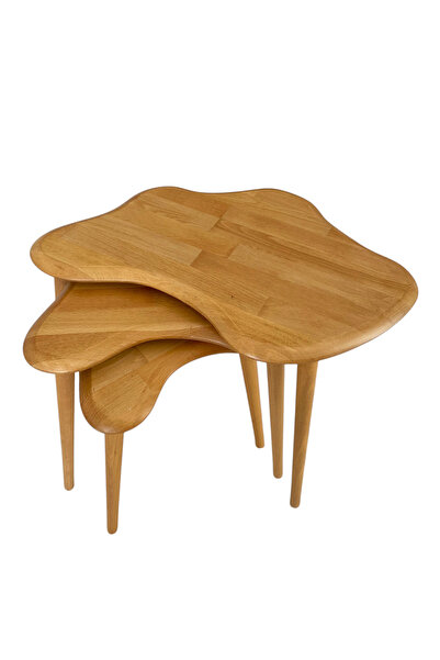 Fawdecor Asimetrik Masif Ahşap Zigon Sehpa Takımı 3'lü Set Modern Bohem Tarz ...