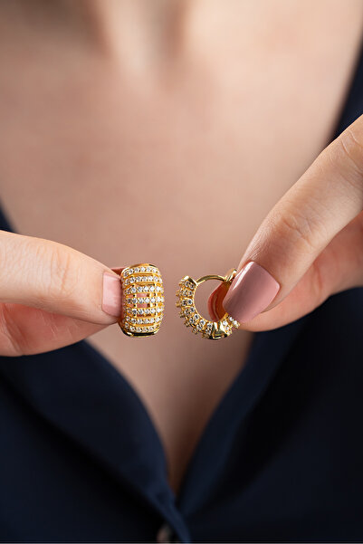 Silvano Jewelry 925 Ayar Gümüş Halka Taşlı Küpe