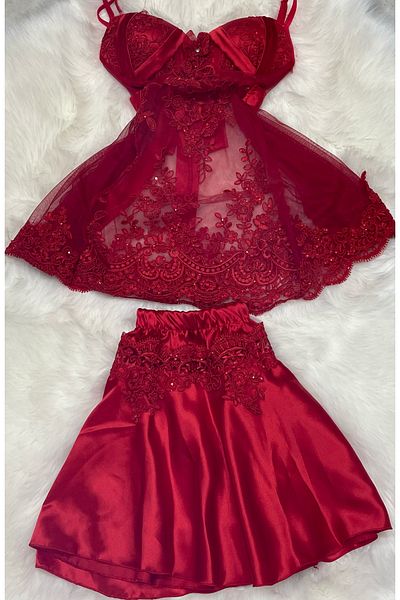Limas lingerie 2-Piece Short Skirt Nightgown Set with Lace