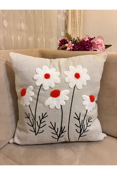 Mustgross Punch Embroidered Throw Pillow Cover 43X43Cm 1 Piece