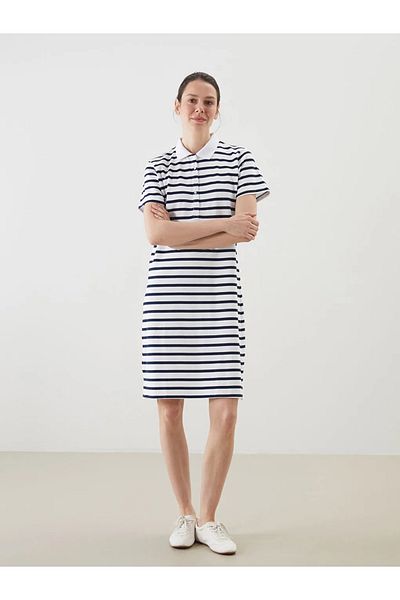 LC Waikiki LCWAIKIKI Κλασικό μπλε ναυτικό γιακά πόλο ριγέ φόρεμα σε γραμμή Α T T
