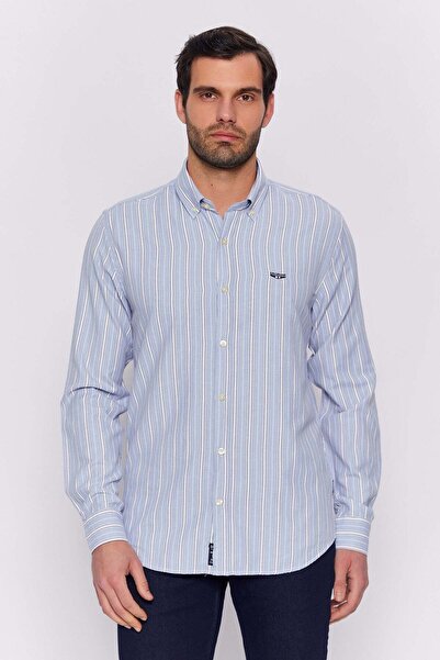 Galvanni Erkek Açık Mavi Gömlek - DERRONTAS LIGHT BLUE MULTI STRIPED