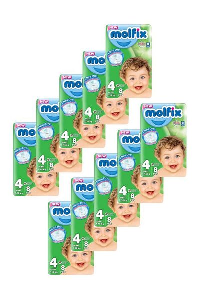 Molfix - Baby Diapers - 10 Small Packs - Maxi Size 4- 8 Pieces (total 80 diapers)