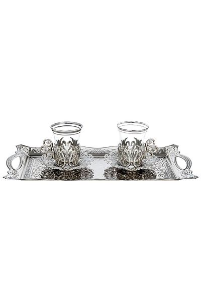 Yaren Style Double Ottoman Tulip Decorated Tea Cup with Teaspoon & Tray